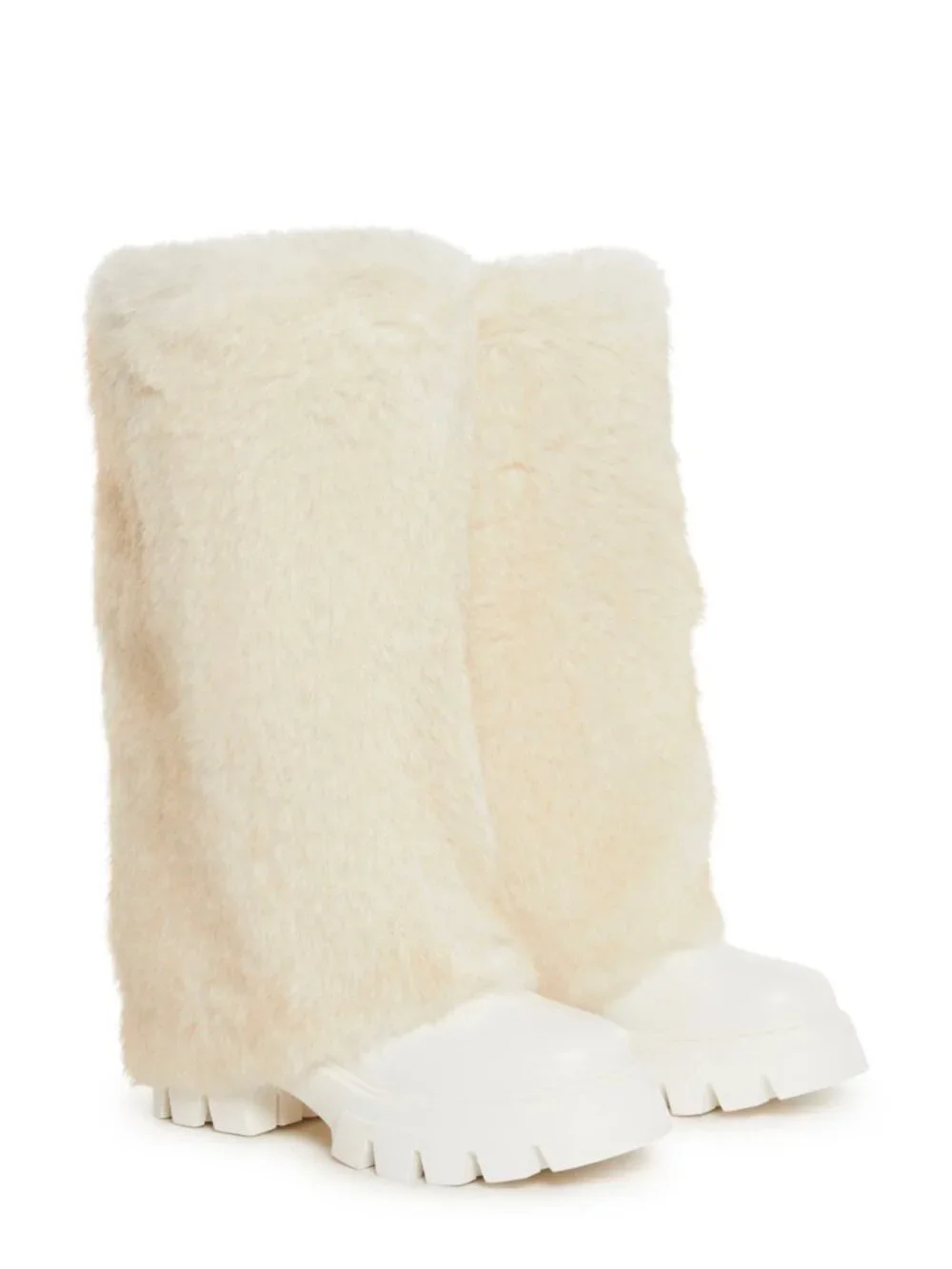Dolls Kill Azalea Wang Ashoka White Fuzzy Faux Fur Cream Mid Calf Winter Boots